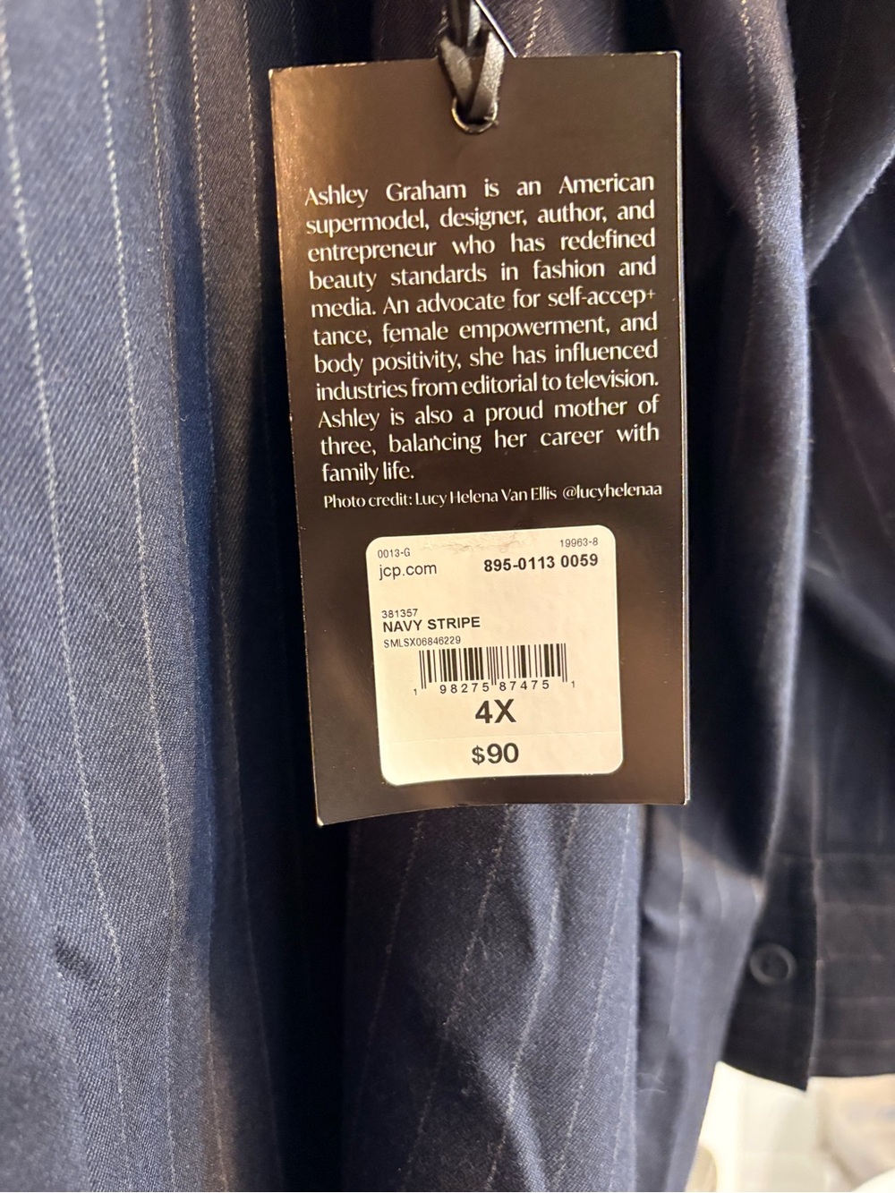 NWT Ashley Graham Navy Pinstripe Oversized Button Down Shirt - Picture 10 of 16